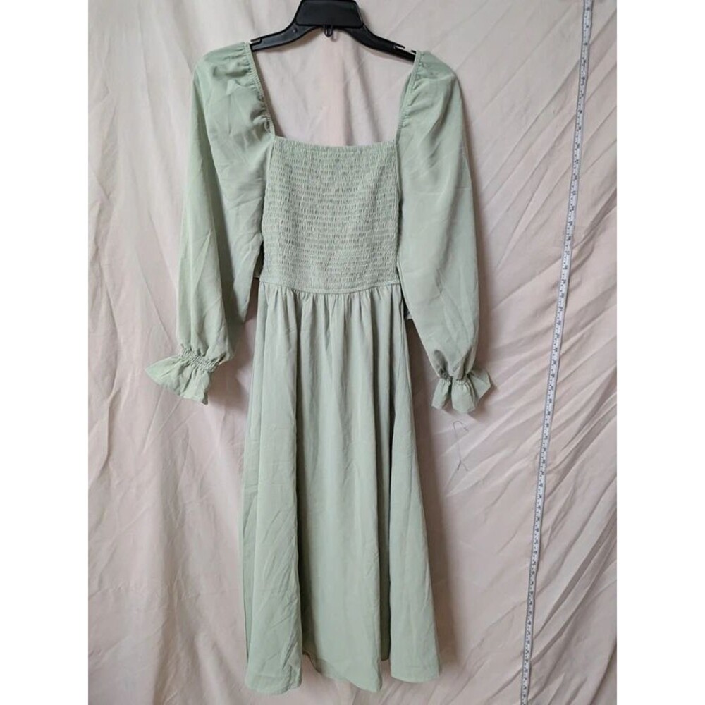 SHEIN Sage Pea Green Smocked Wrap Midi Dress - Size XS